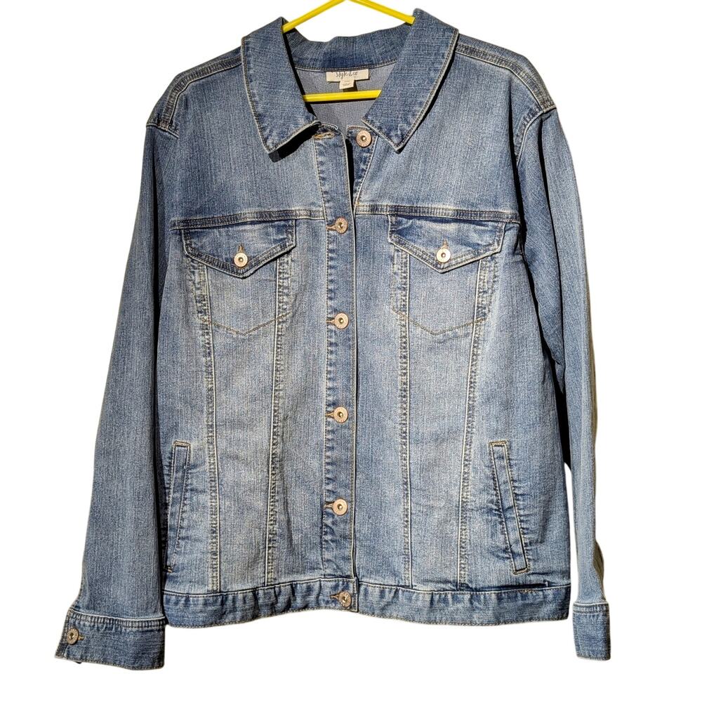 Style & Co. Bandana Print Back Denim Jacket Womens' Size 22W